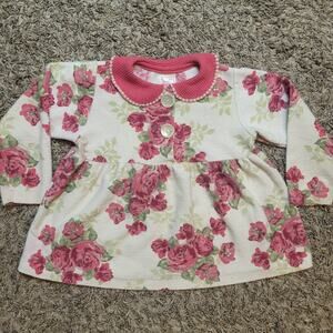 Vintage 1990s Buster Brown Toddler Girls Size 24 M Dress Flowers Collar Button